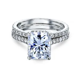 2.7ct Radiant Moissanite Drop Halo Bridal Set - Notched Band