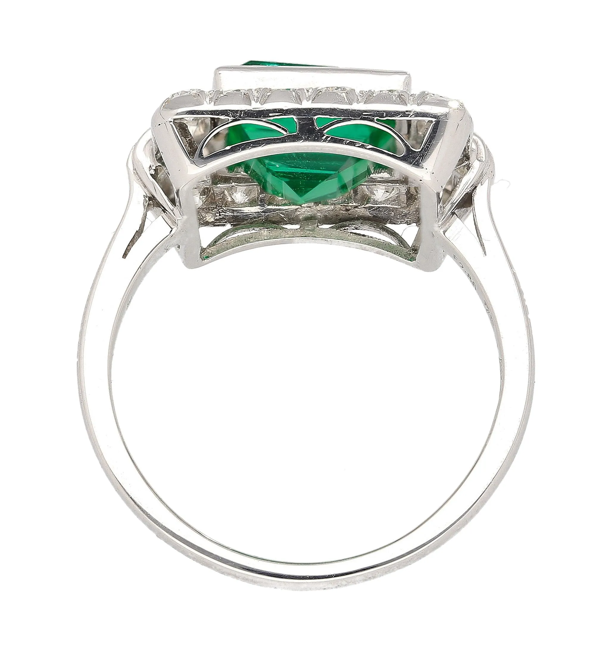 2.86 Carat Afghan-Chinese Minor Oil Emerald & Diamond Halo Ring in 18K Gold