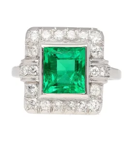 2.86 Carat Afghan-Chinese Minor Oil Emerald & Diamond Halo Ring in 18K Gold