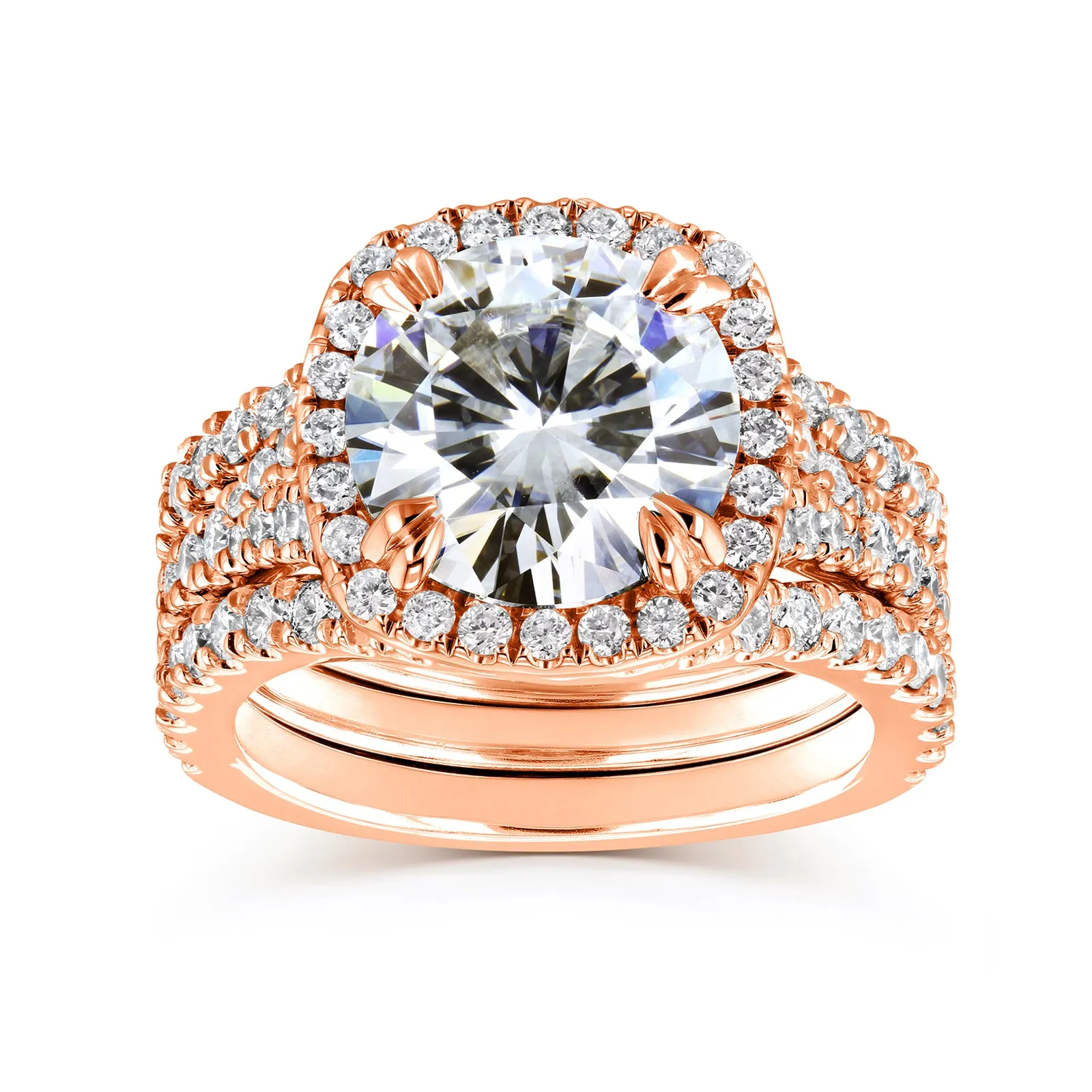 4-1/3ct.tw Halo Stacked Bridal Set - 3.10 Carat Center