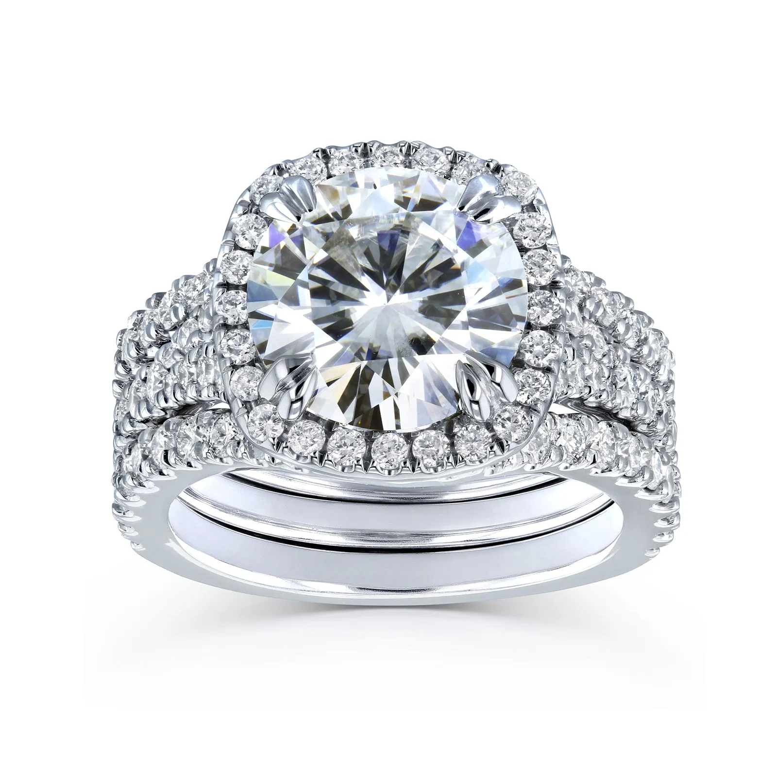 4-1/3ct.tw Halo Stacked Bridal Set - 3.10 Carat Center