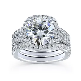 4-1/3ct.tw Halo Stacked Bridal Set - 3.10 Carat Center