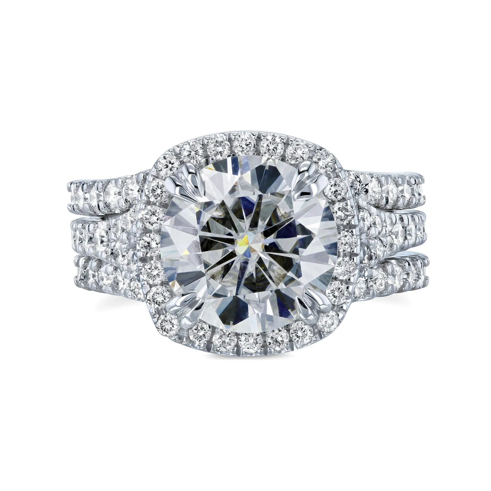 4-1/3ct.tw Halo Stacked Bridal Set - 3.10 Carat Center