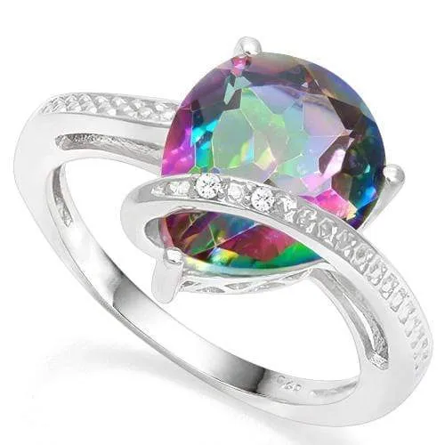 4.17 CT MYSTIC GEMSTONE & DIAMOND 925 STERLING SILVER RING