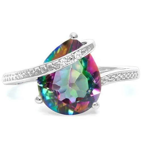 4.17 CT MYSTIC GEMSTONE & DIAMOND 925 STERLING SILVER RING