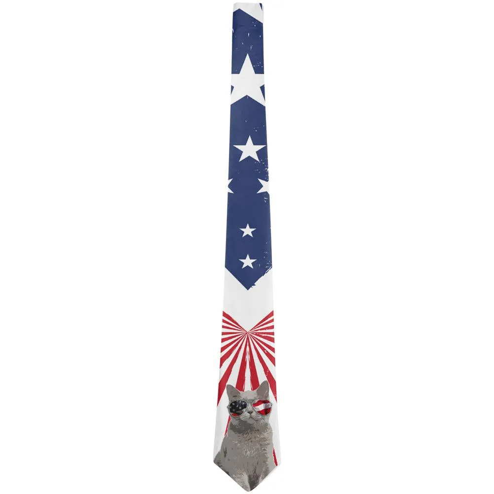 4th Of July Meowica America Patriot Cat All Over Neck Tie