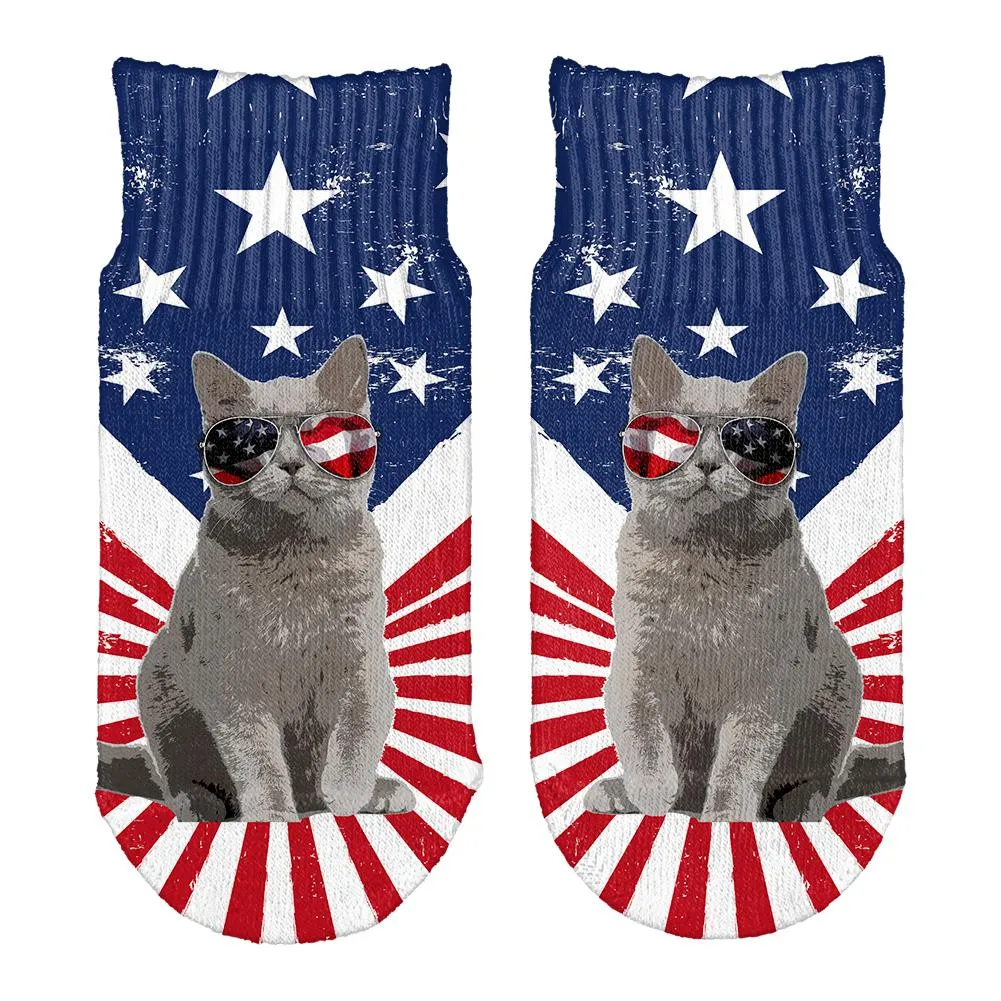 4th Of July Meowica America Patriot Cat All Over Toddler Ankle Socks