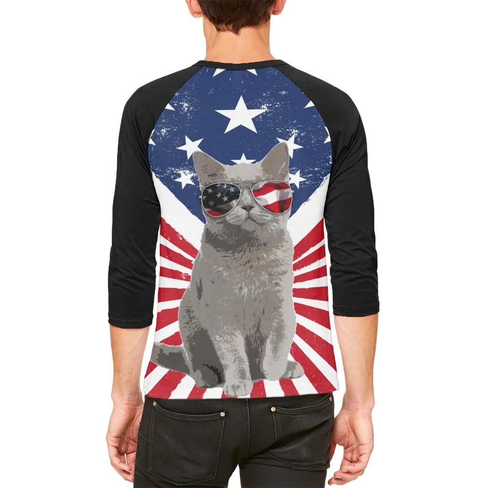 4th Of July Meowica America Patriot Cat Mens Raglan T Shirt