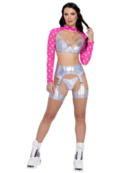 6257 - Hologram Garter Belt with Attached Leg Wrap