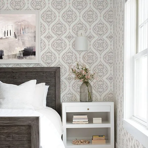 Adele Rose Damask Wallpaper  | Brewster Wallcovering