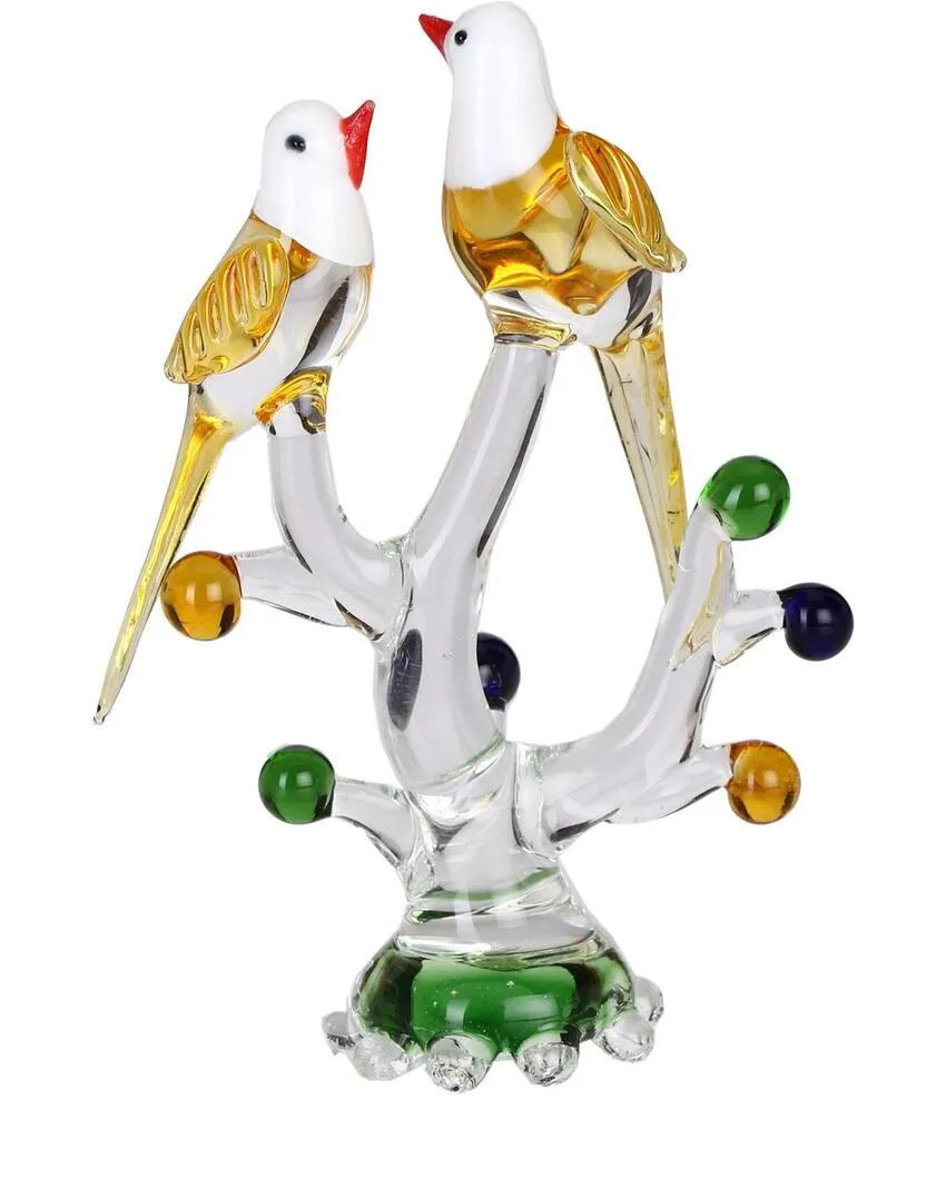 Adorable Loving Birds Pair on Tree Crystal Glass Showpiece | 4 x 2 x 7 inches