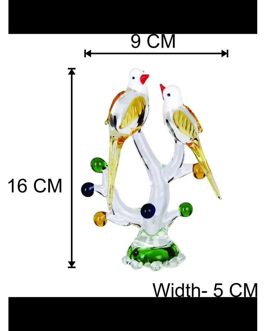 Adorable Loving Birds Pair on Tree Crystal Glass Showpiece | 4 x 2 x 7 inches