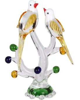 Adorable Loving Birds Pair on Tree Crystal Glass Showpiece | 4 x 2 x 7 inches