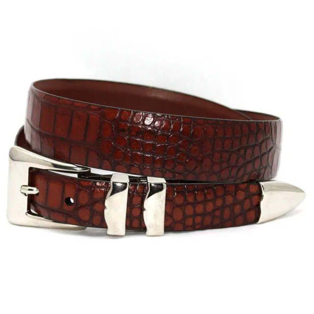 Alligator Embossed Dress Belt-Brown