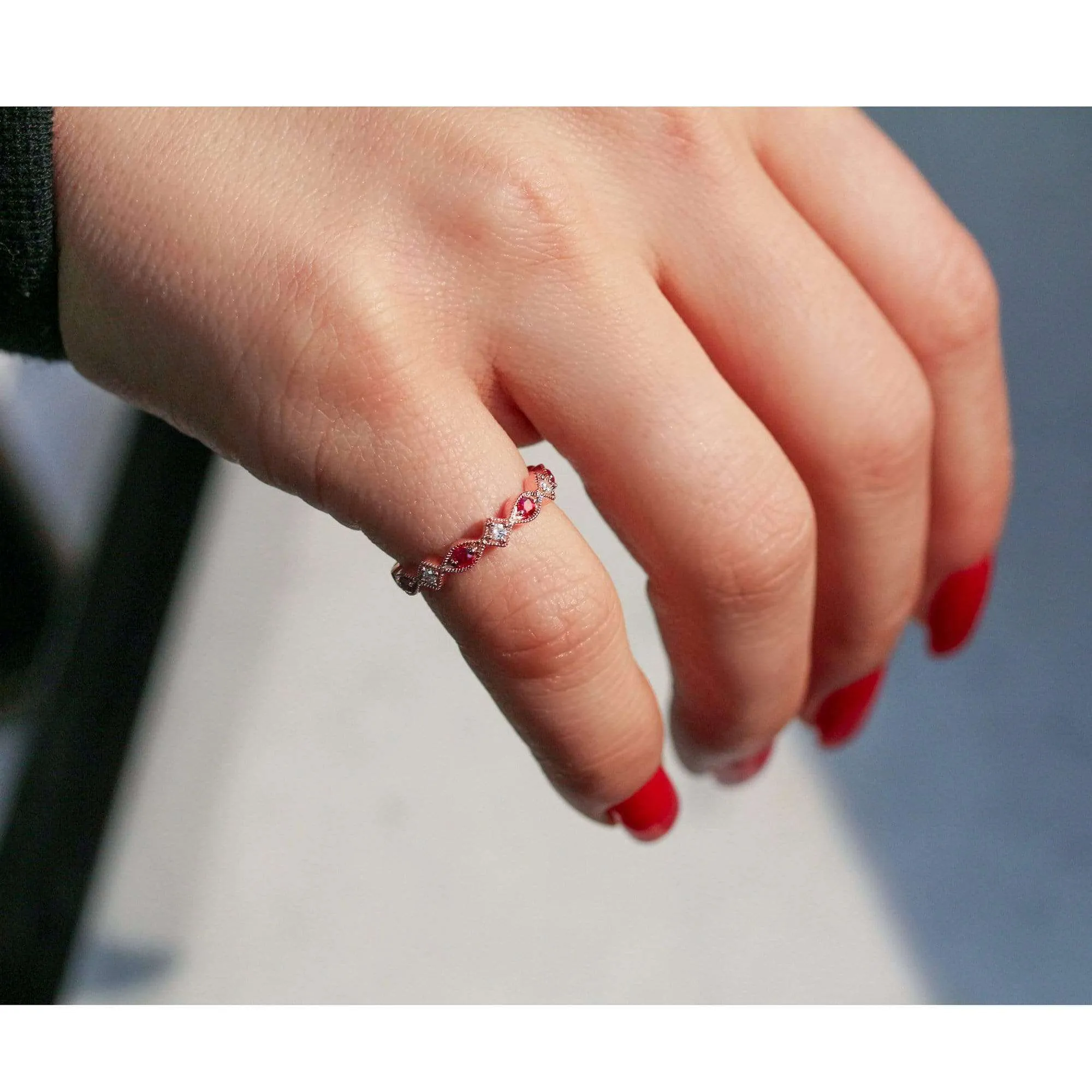 Alternating Ruby and Diamond Rose Gold Ring