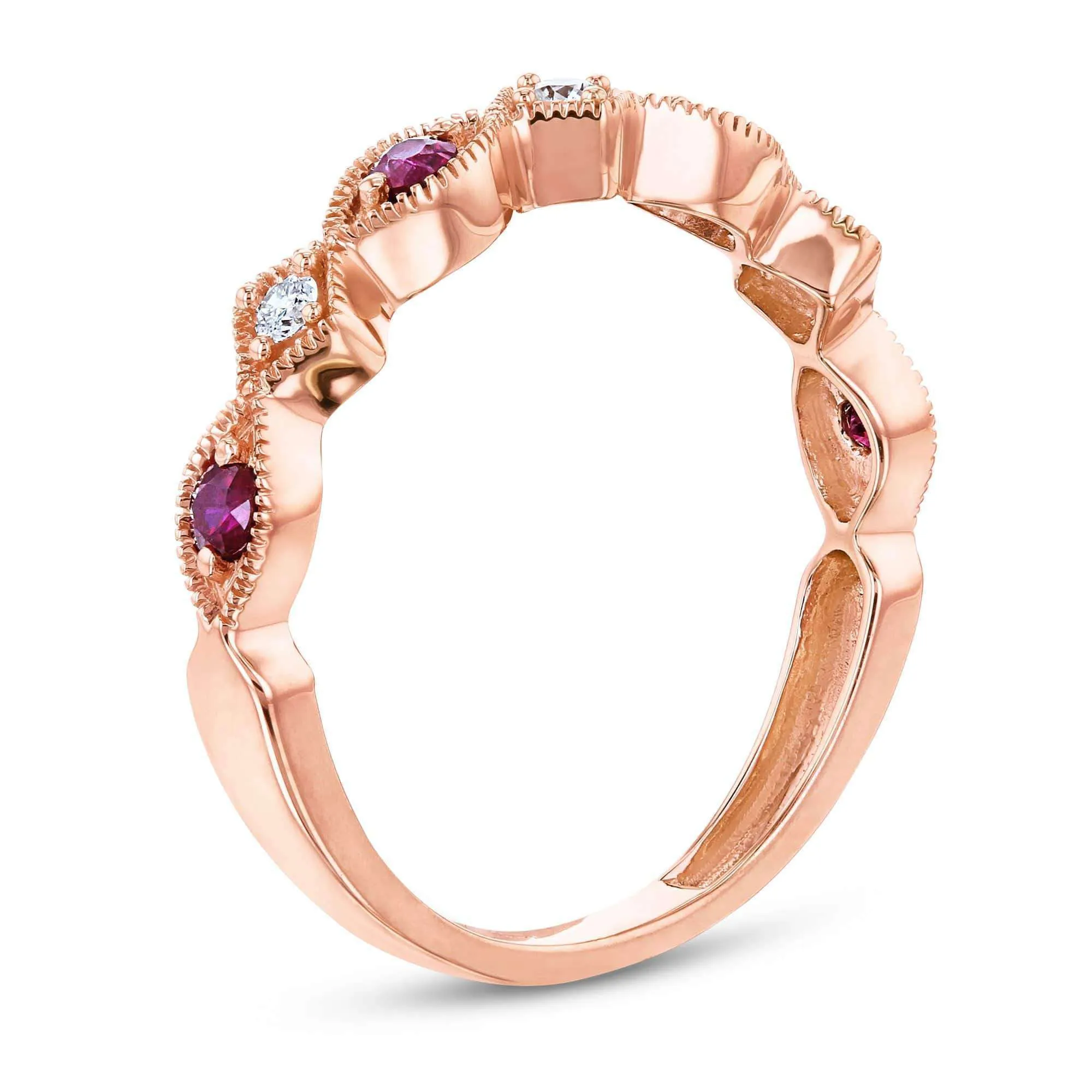 Alternating Ruby and Diamond Rose Gold Ring