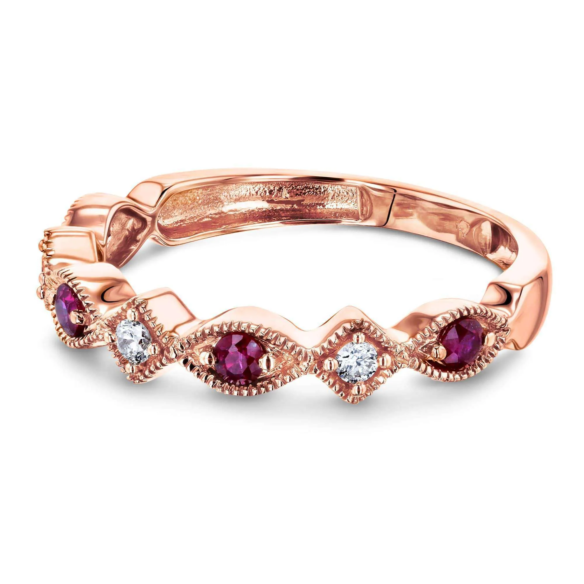 Alternating Ruby and Diamond Rose Gold Ring