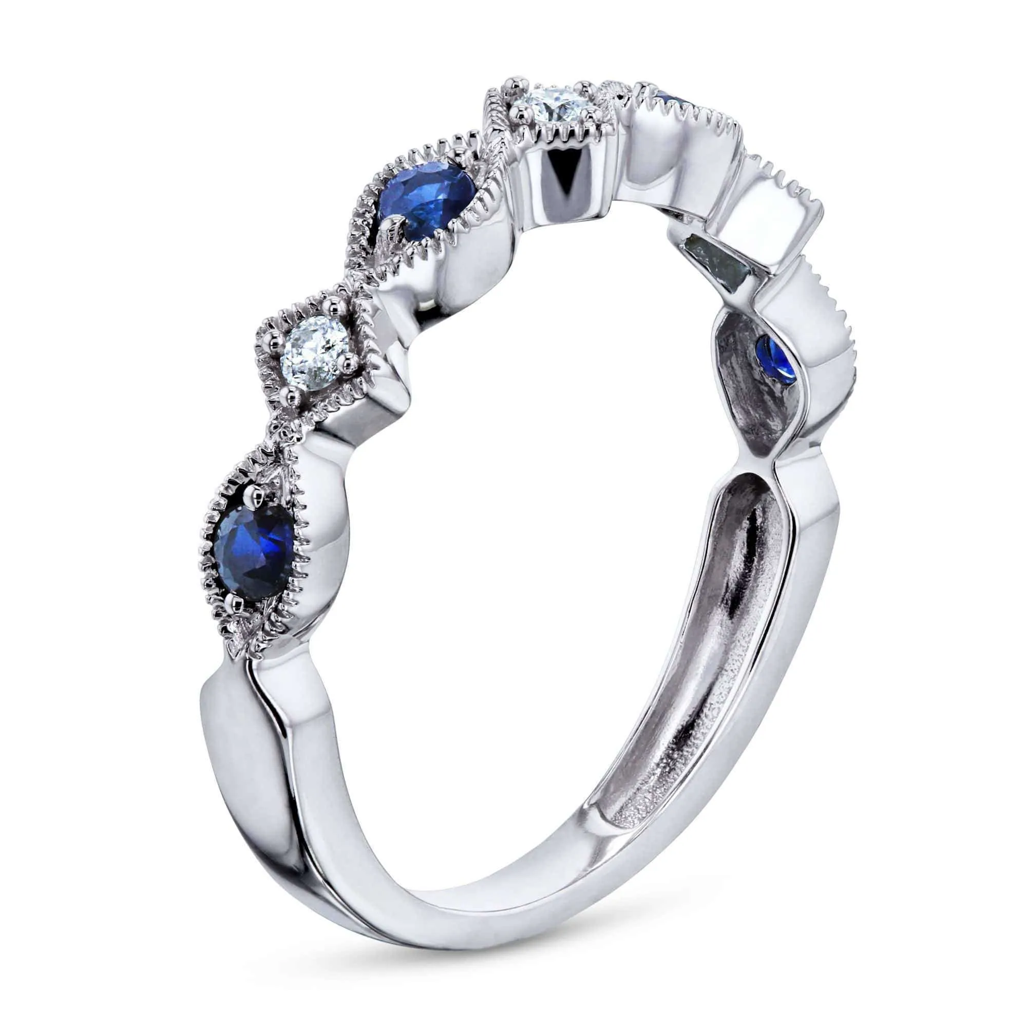 Alternating Sapphire and Diamond White Gold Ring