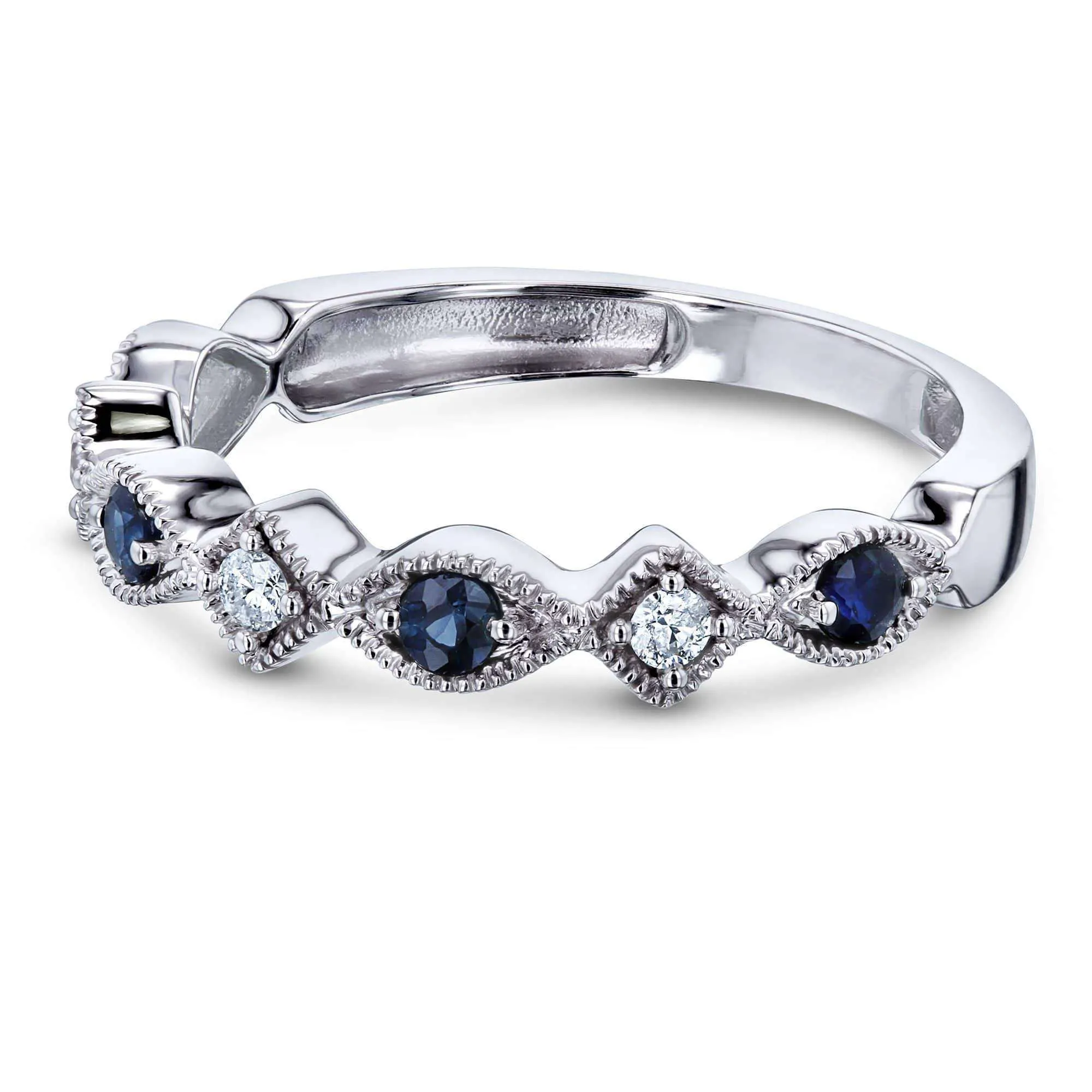 Alternating Sapphire and Diamond White Gold Ring