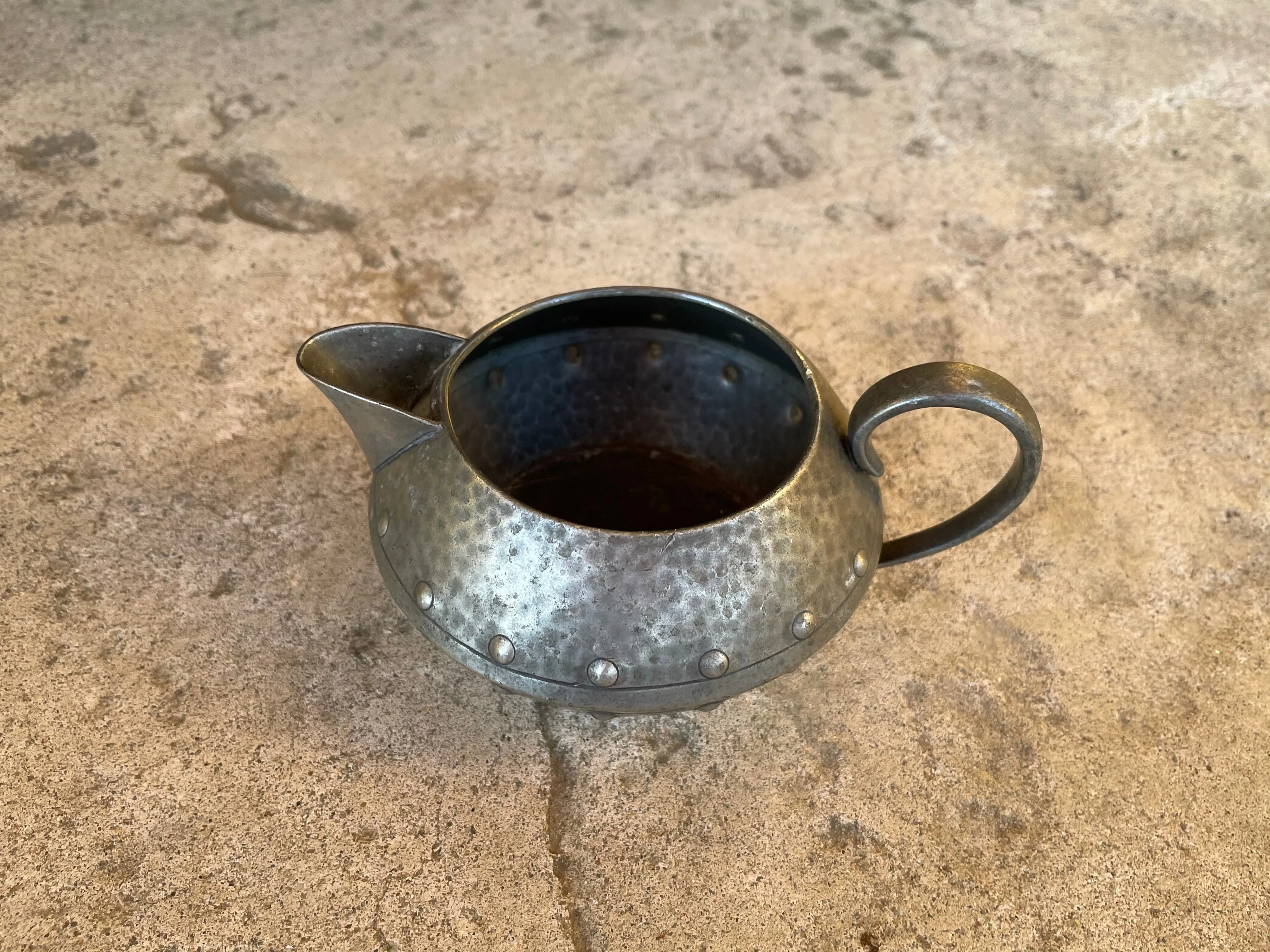 A.M & Co English Pewter Hand Beaten Hammered 4 pc Tea Pot Cream Sugar Pitcher