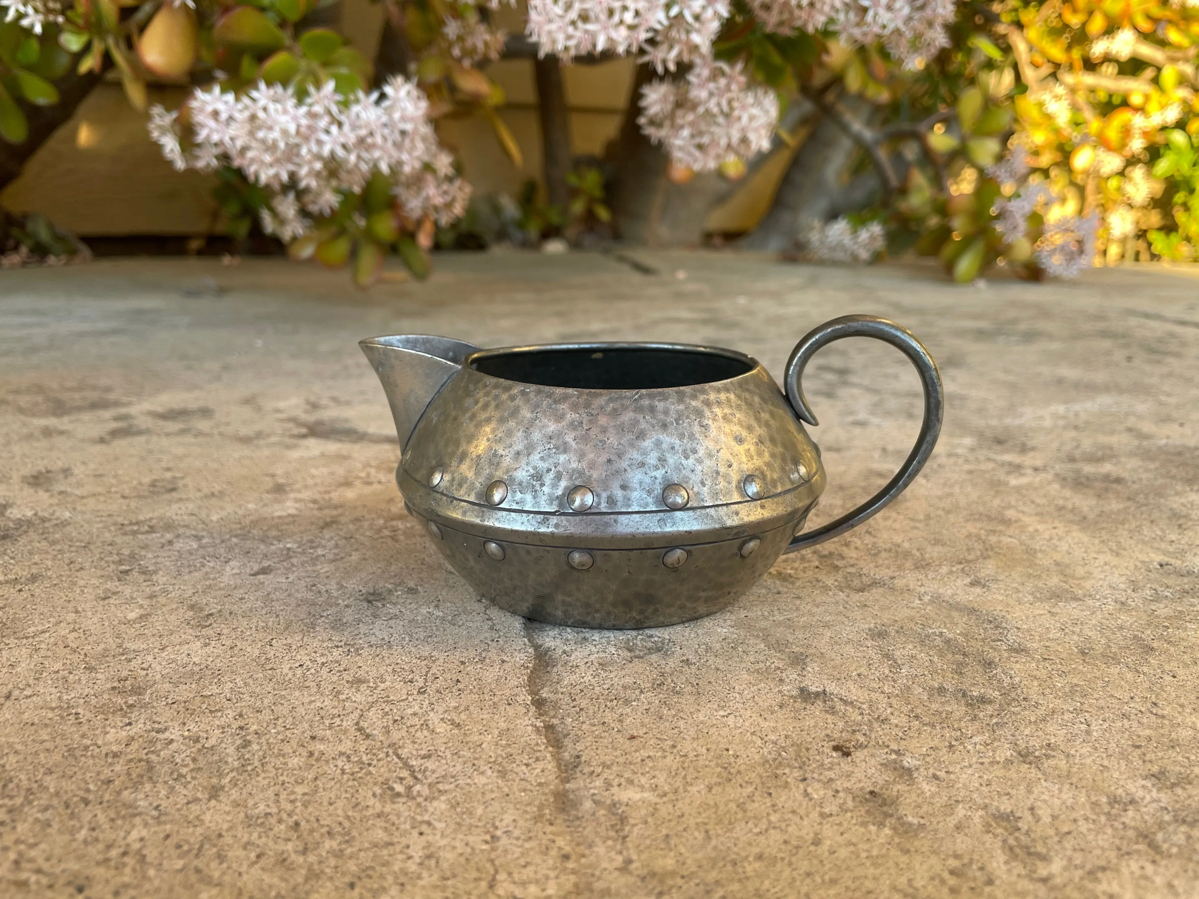 A.M & Co English Pewter Hand Beaten Hammered 4 pc Tea Pot Cream Sugar Pitcher