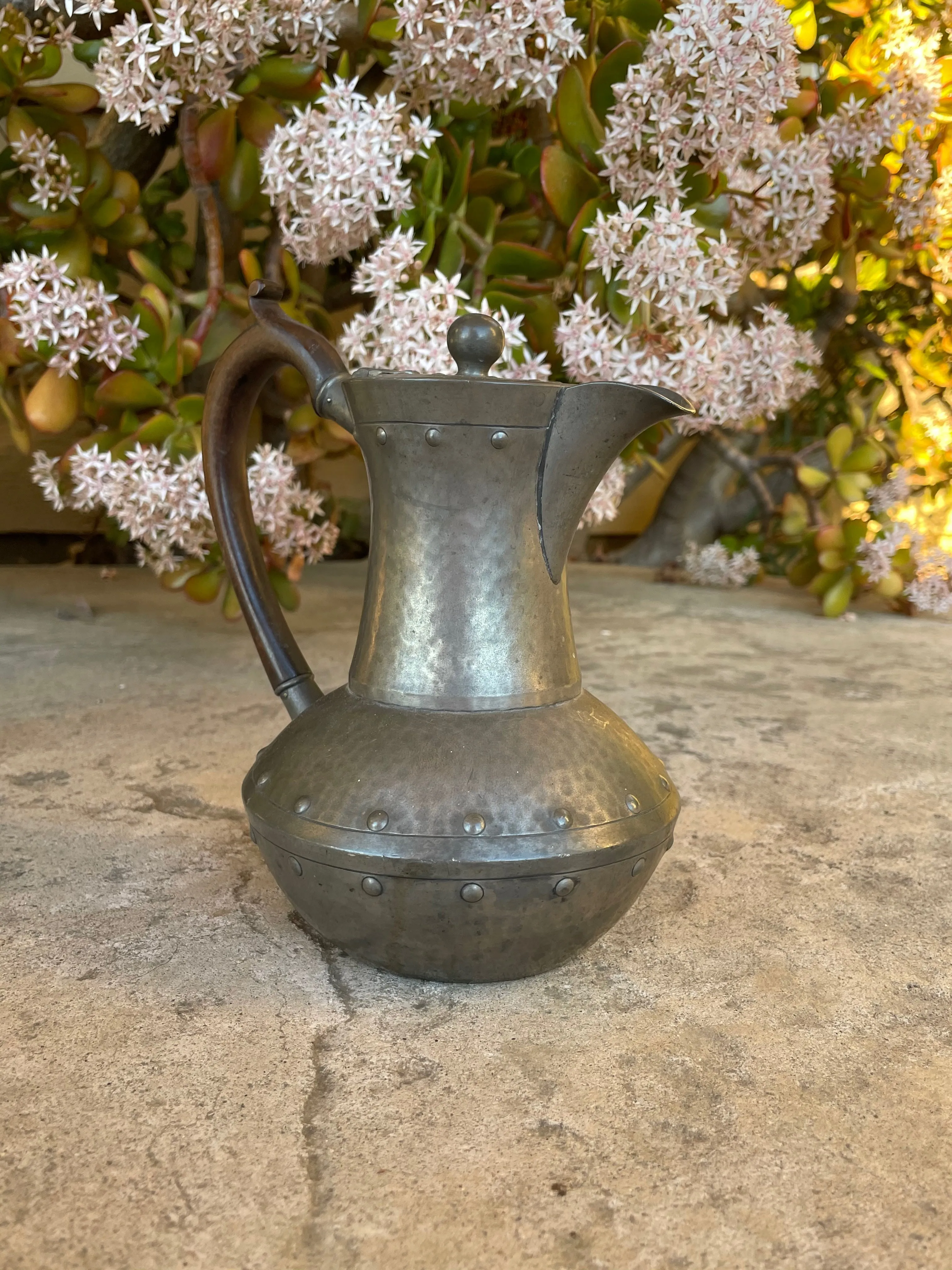 A.M & Co English Pewter Hand Beaten Hammered 4 pc Tea Pot Cream Sugar Pitcher