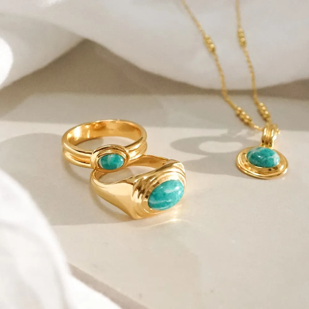 Amazonite Ring 18ct Gold Plate