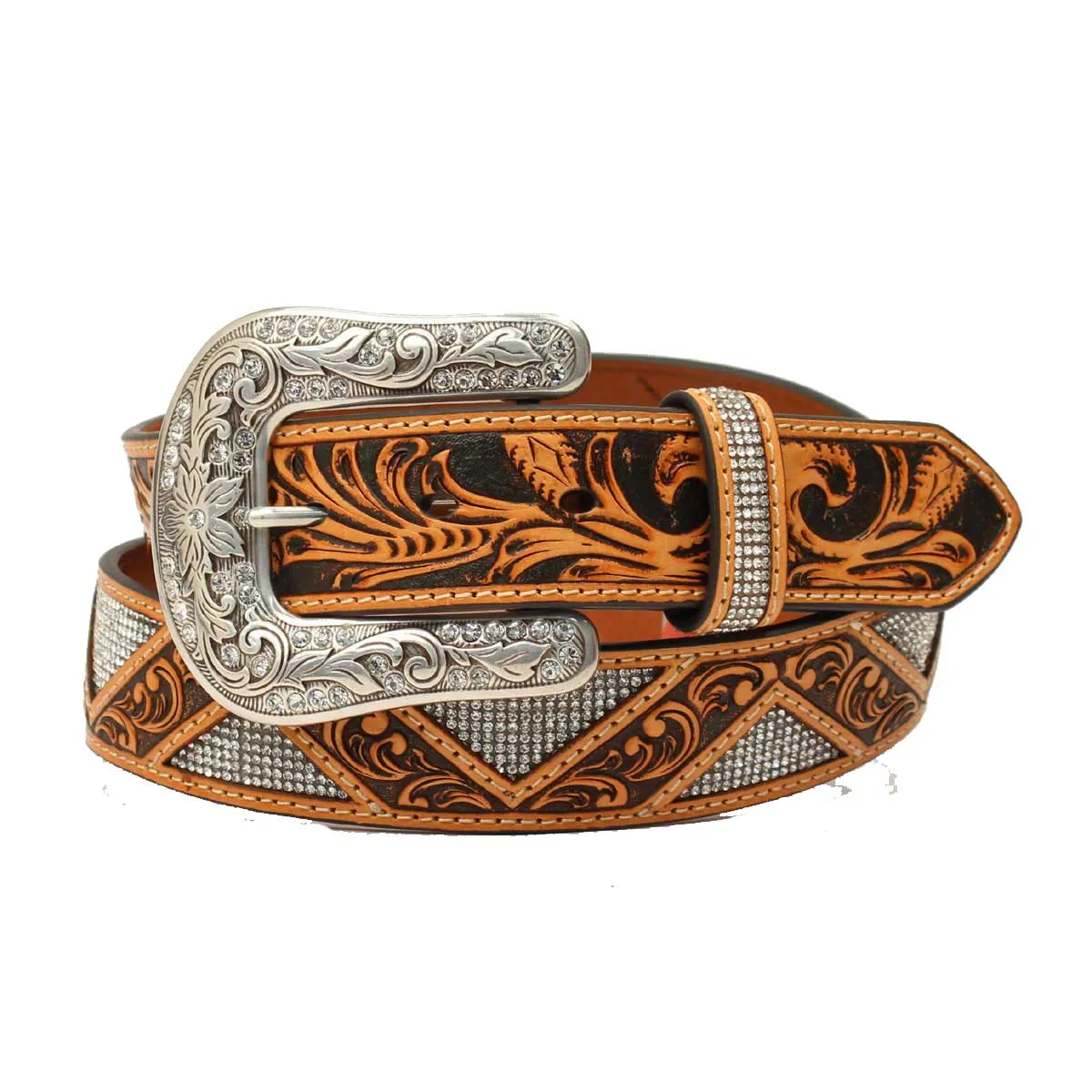 Angel Ranch Women's Floral Tooled Inlay Belt