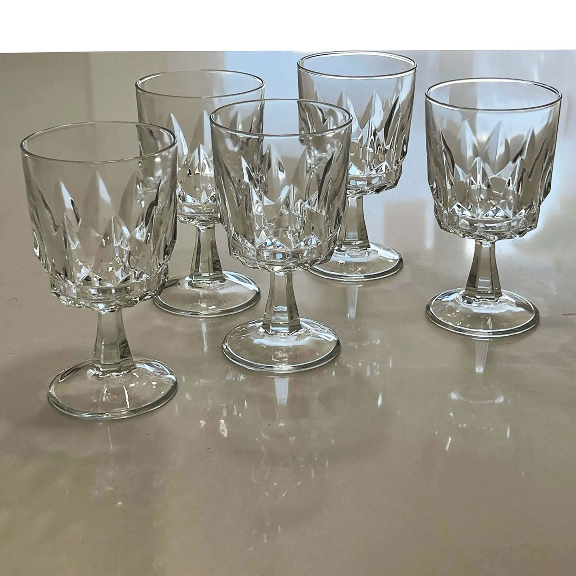 Arcoroc France Artic Clear Stemmed Water Goblets. 5-3/4" - Set of 5