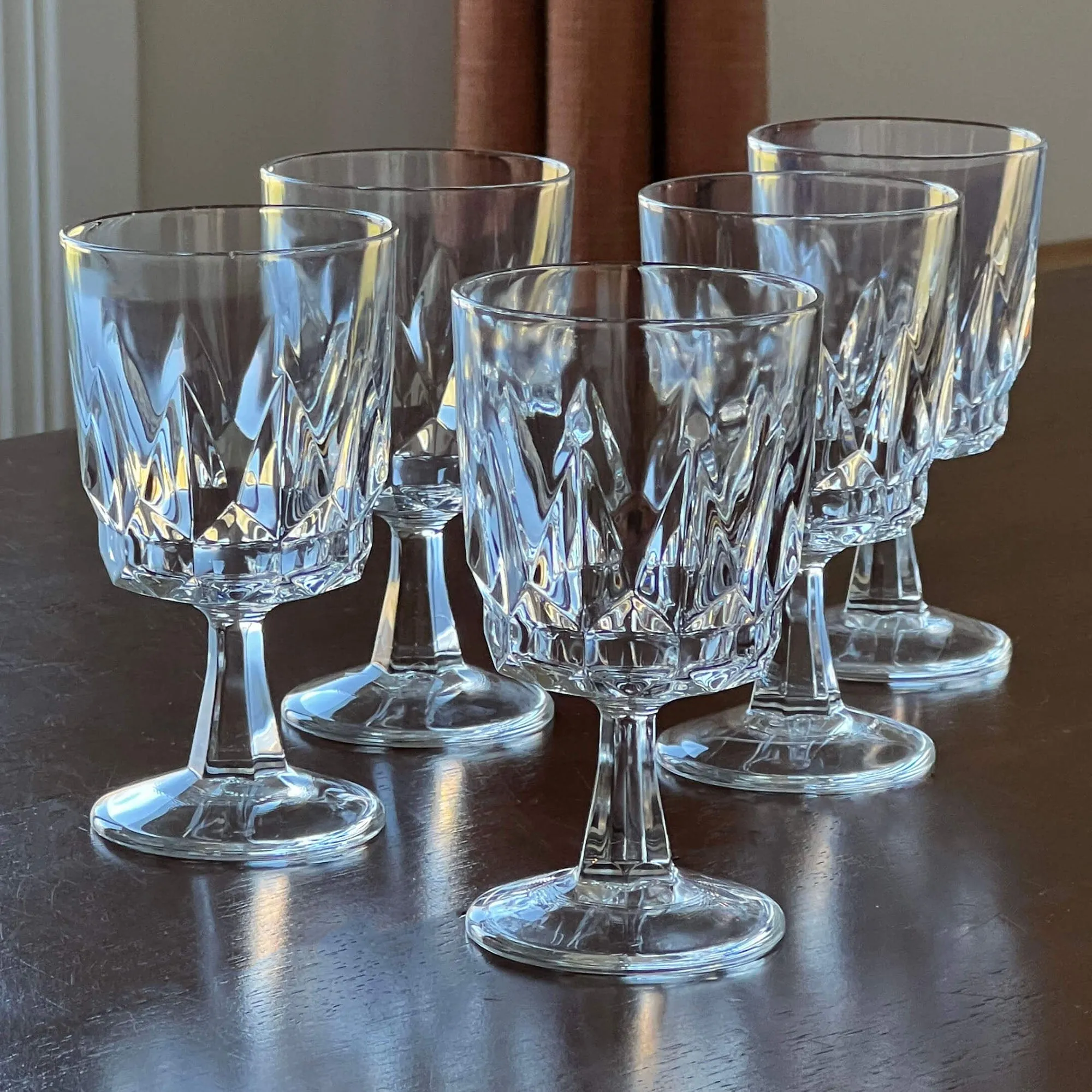 Arcoroc France Artic Clear Stemmed Water Goblets. 5-3/4" - Set of 5