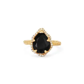 Baby Queen Water Drop Onyx Ring with Full Pavé Diamond Halo