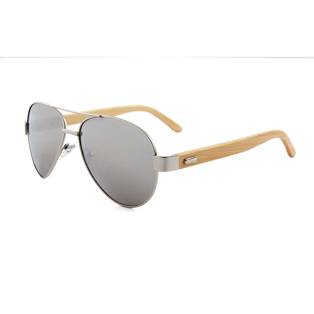 Bamboo Wood Silver Framed Classic Aviators by WUDN