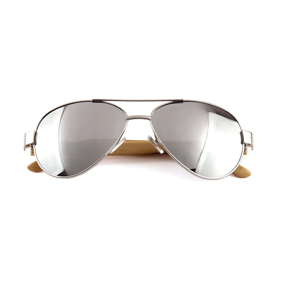 Bamboo Wood Silver Framed Classic Aviators by WUDN