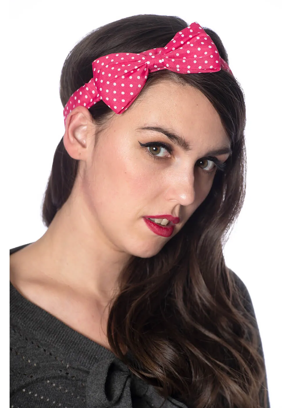 Banned Dionne Polkadot Bow 50's Headband Dark Pink