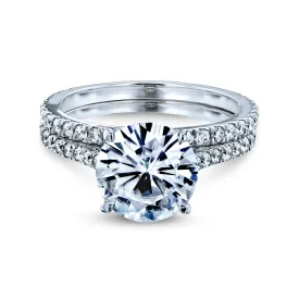 Basket Cathedral 9mm Moissanite and Diamond Rings 14k White Gold