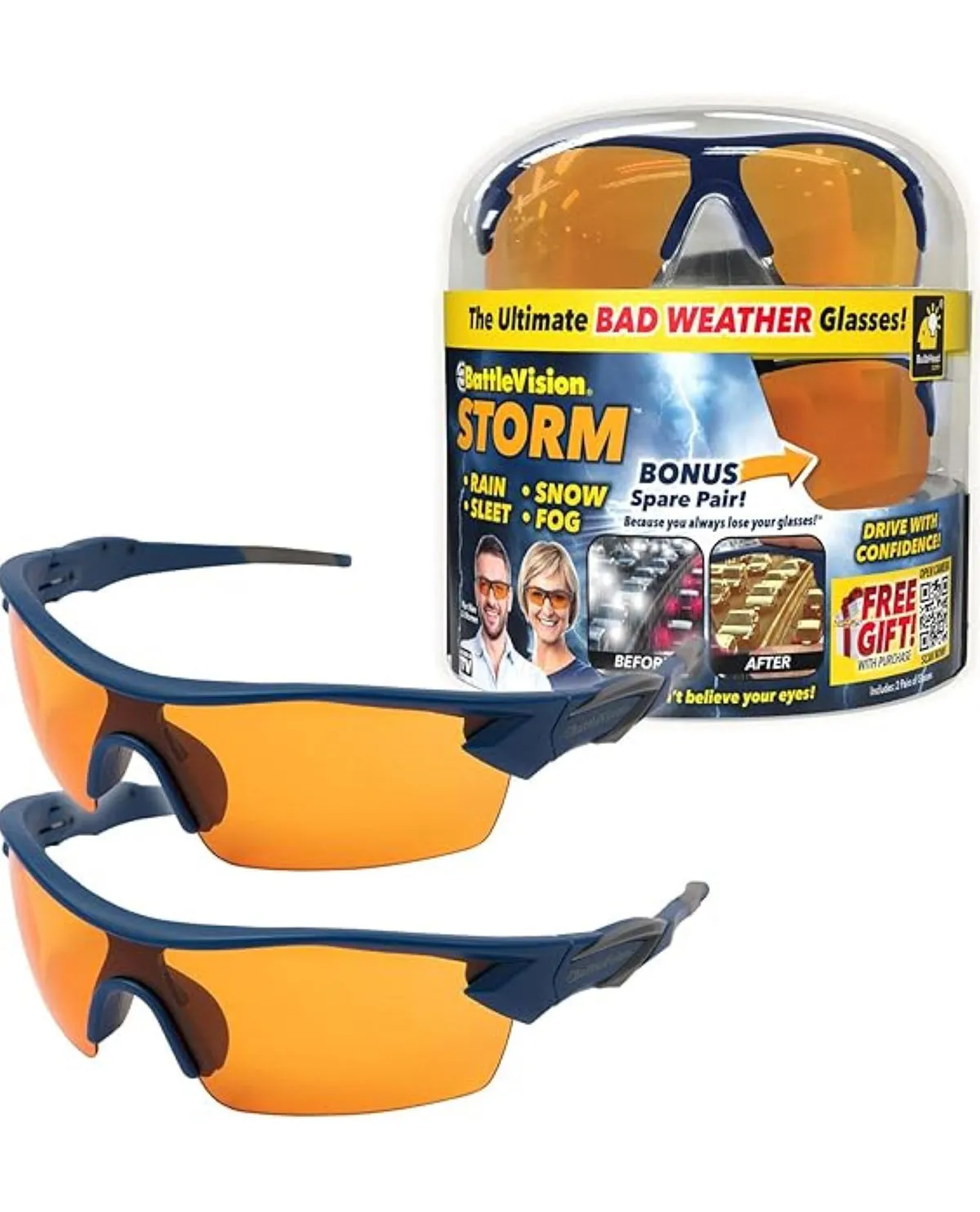 Battle Vision Storm Glare Reduction Glasses - 2 Pack