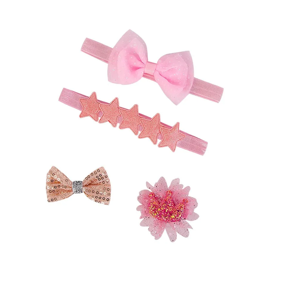 Bebe Comfort 4 pc Headband & Alligator Clip Set - Stars, Bows and Crown