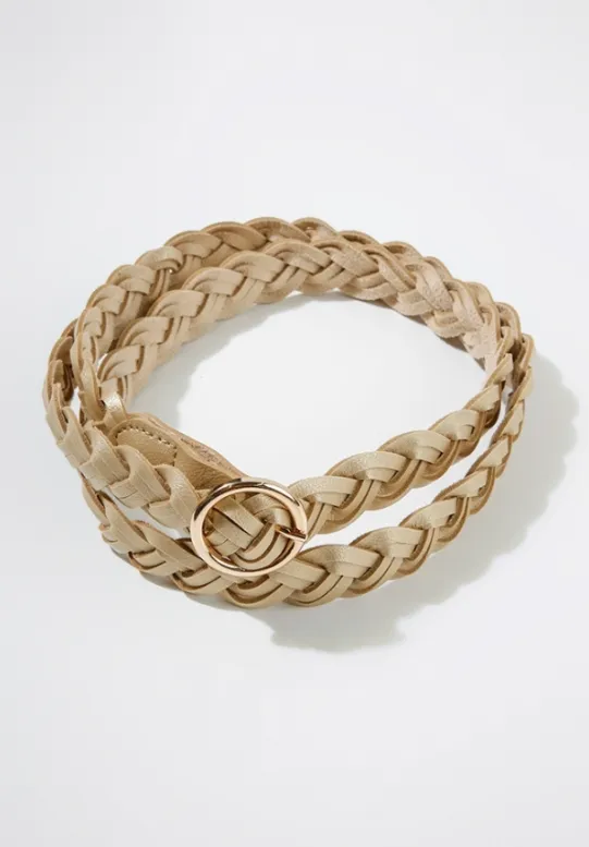 Belt015 Faux Leather Braided Belt Gold