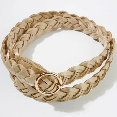 Belt015 Faux Leather Braided Belt Gold