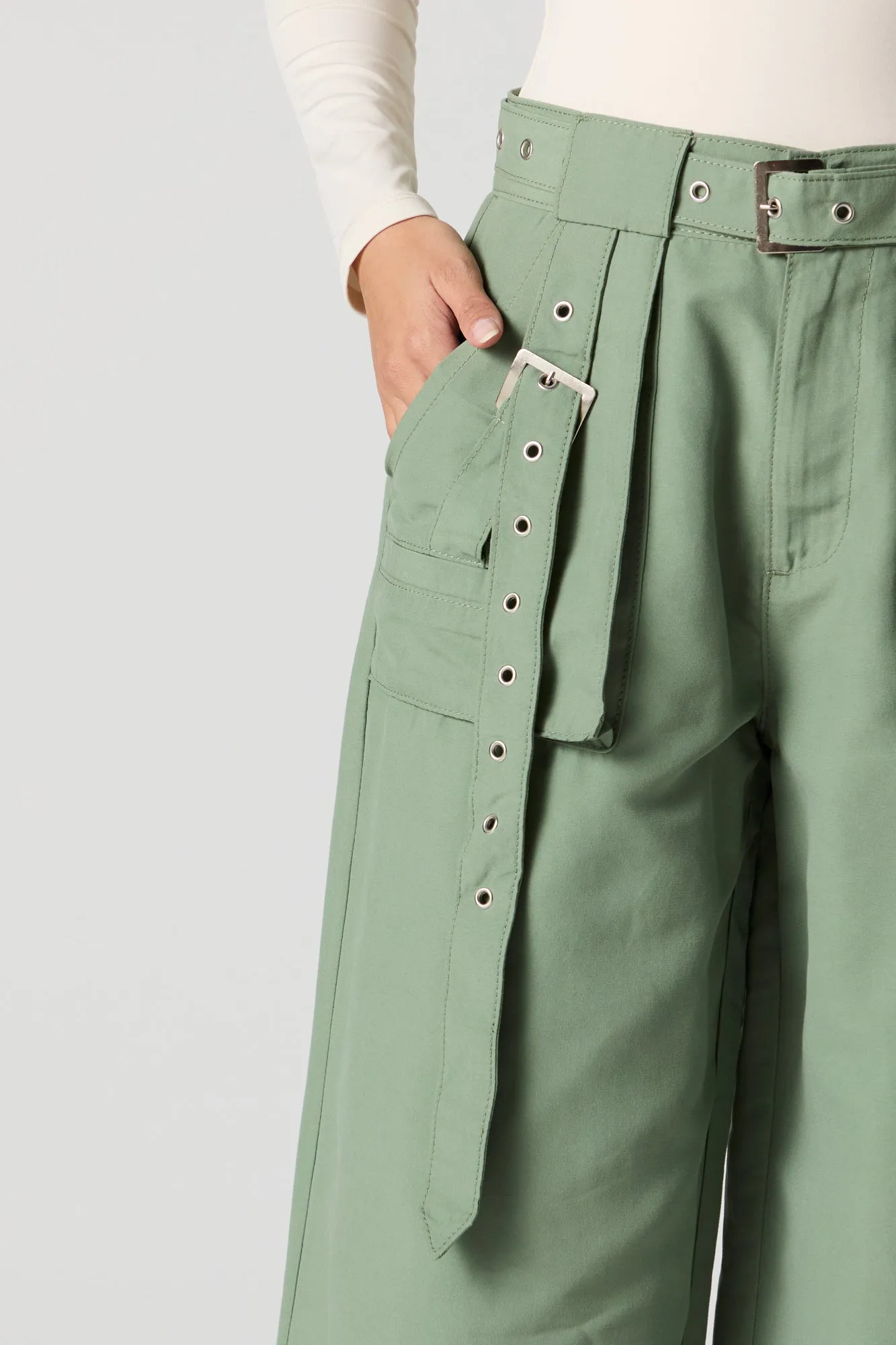 Belted Wide Leg Cargo Pant