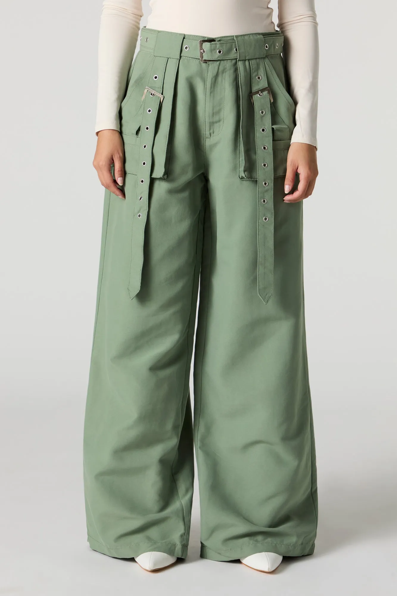 Belted Wide Leg Cargo Pant