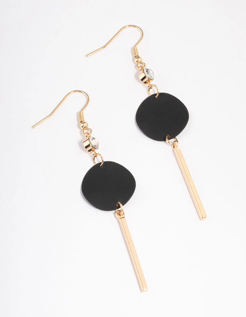 Black Diamante Disc Stick Drop Earrings