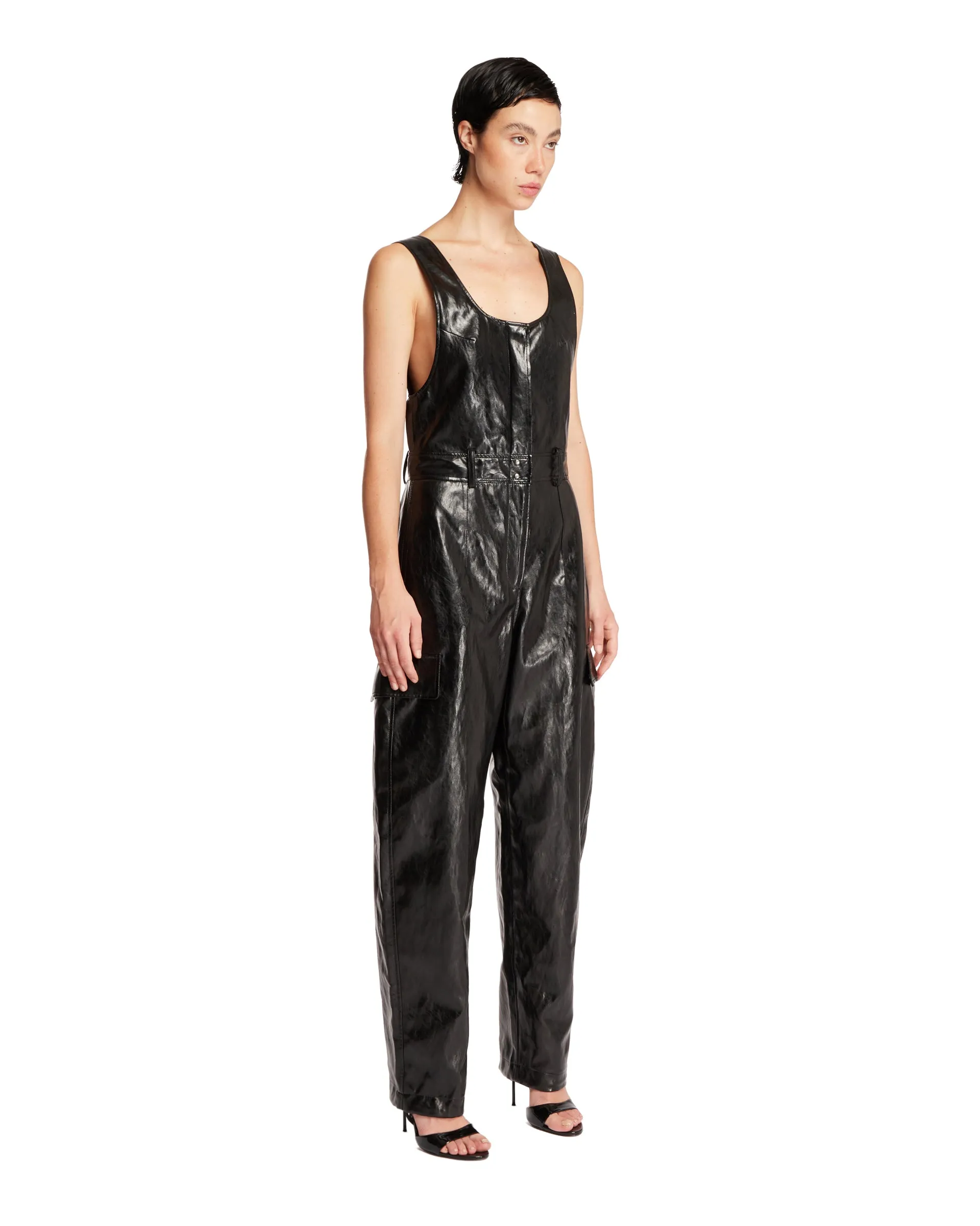 Black Eco-Leather Jumpsuit