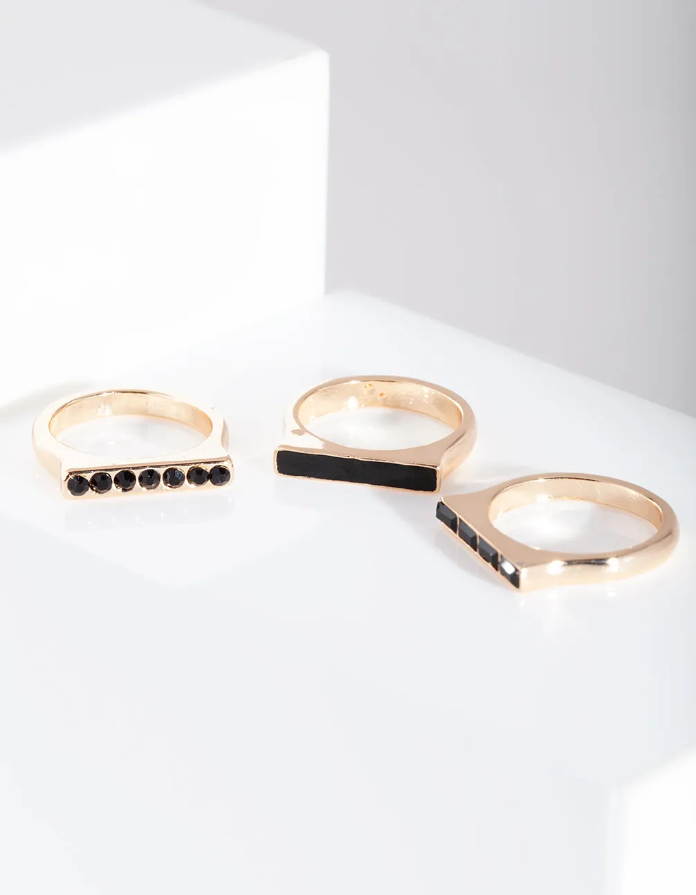 Black Enamel Gold Rings Pack