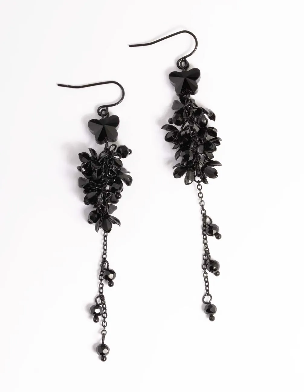 Black Floral Butterfly Drop Earrings