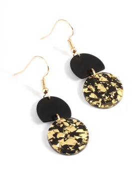 Black Geometric Circle Flake Drop Earrings