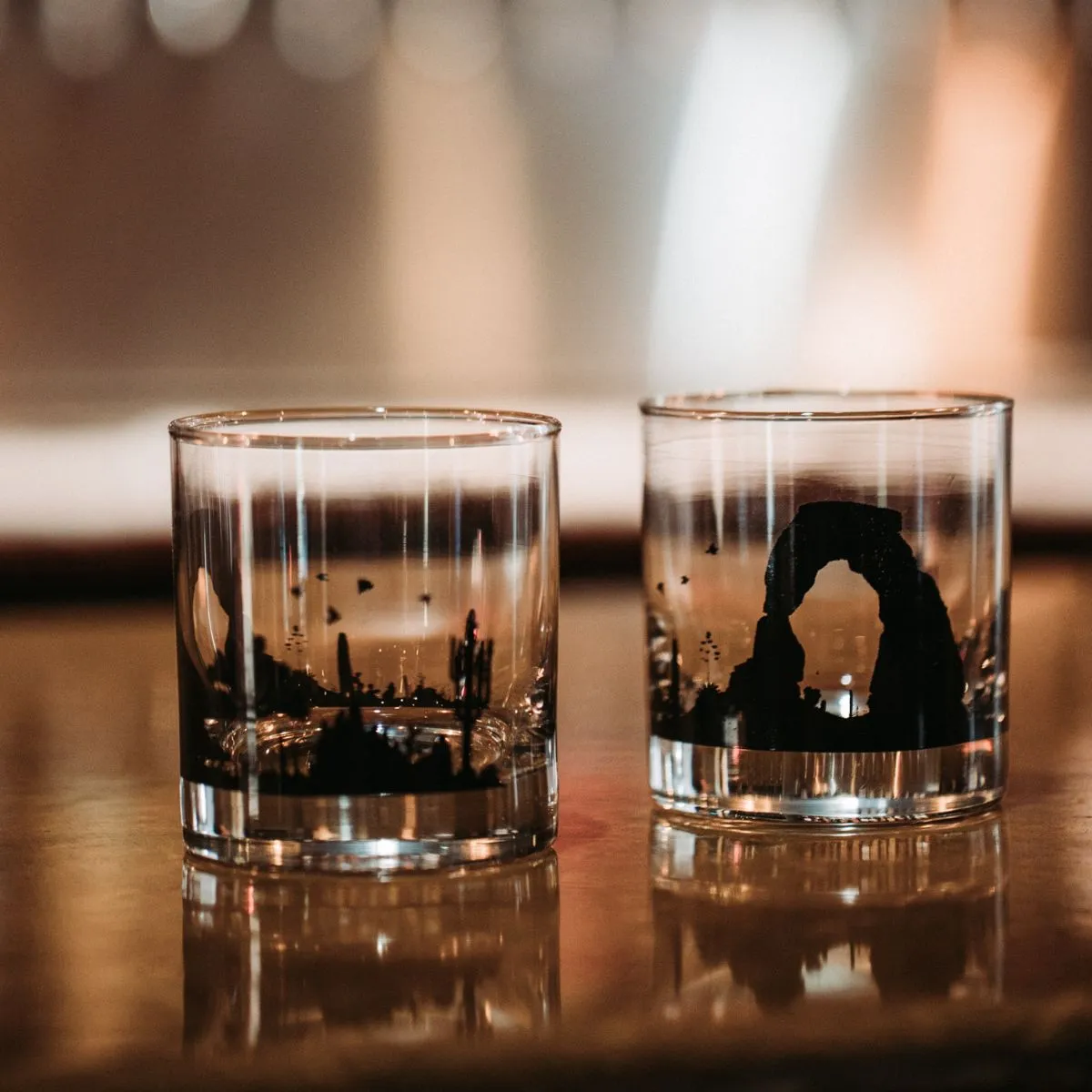 Black Lantern Whiskey Glass Set - Desert Landscape