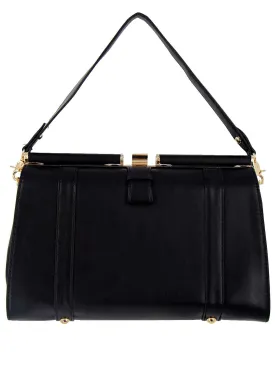 Elegant Black Nostalgia Mid-Century Style Frame Bag - Vintage Inspired Chic Handbag