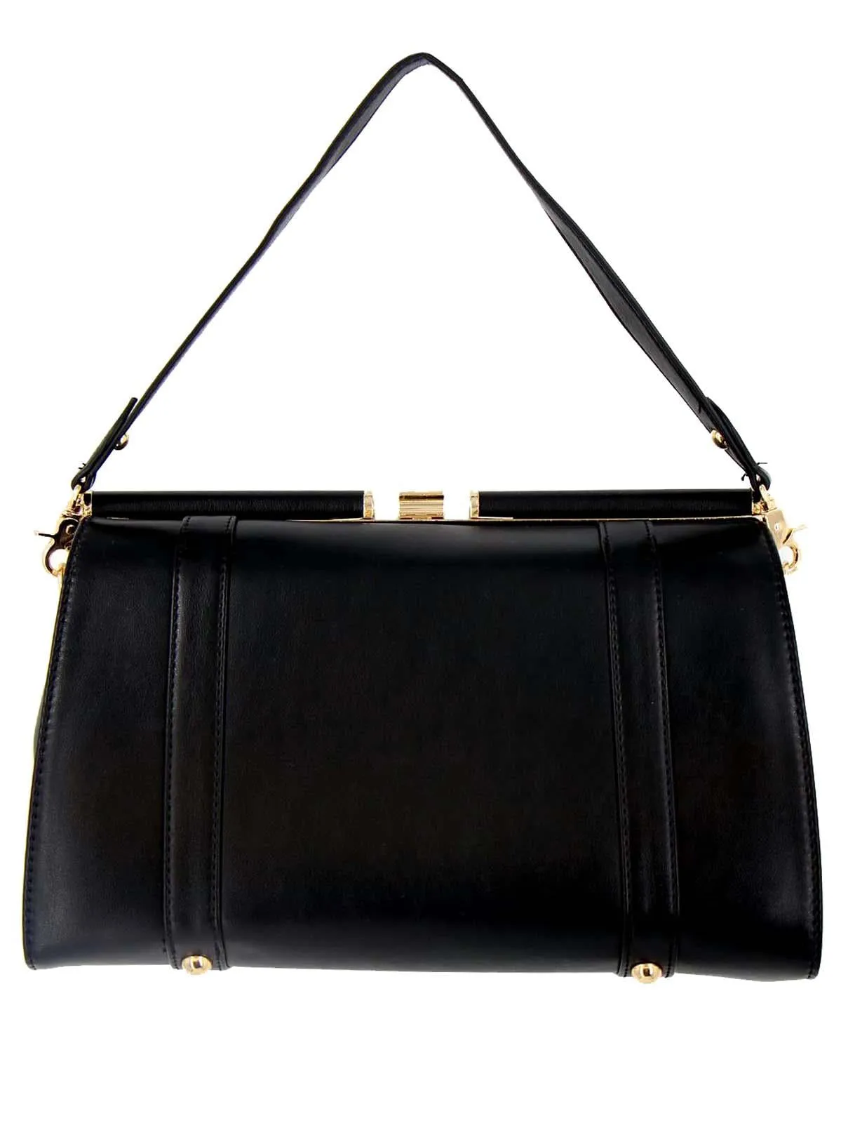 Elegant Black Nostalgia Mid-Century Style Frame Bag - Vintage Inspired Chic Handbag