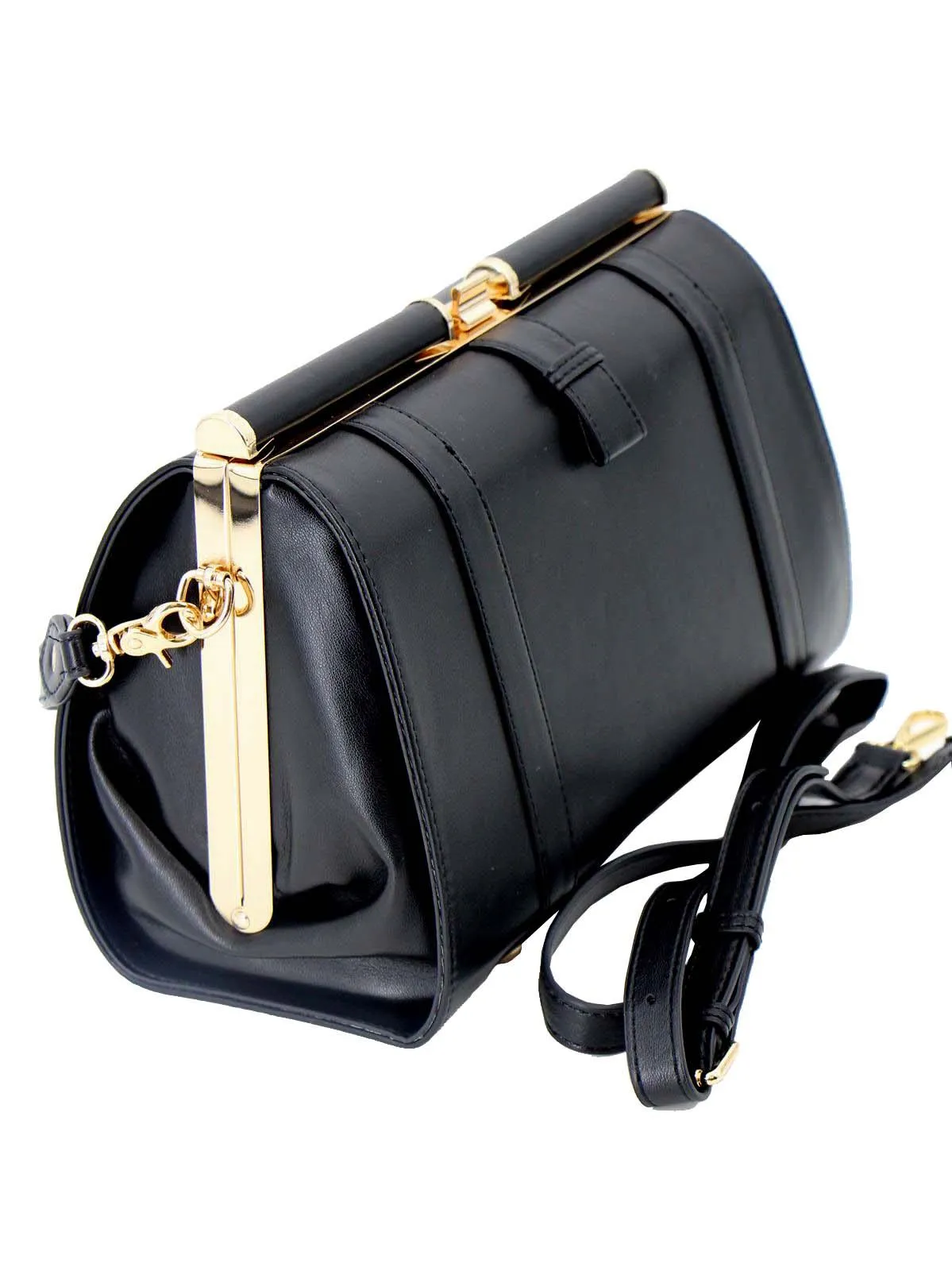 Elegant Black Nostalgia Mid-Century Style Frame Bag - Vintage Inspired Chic Handbag